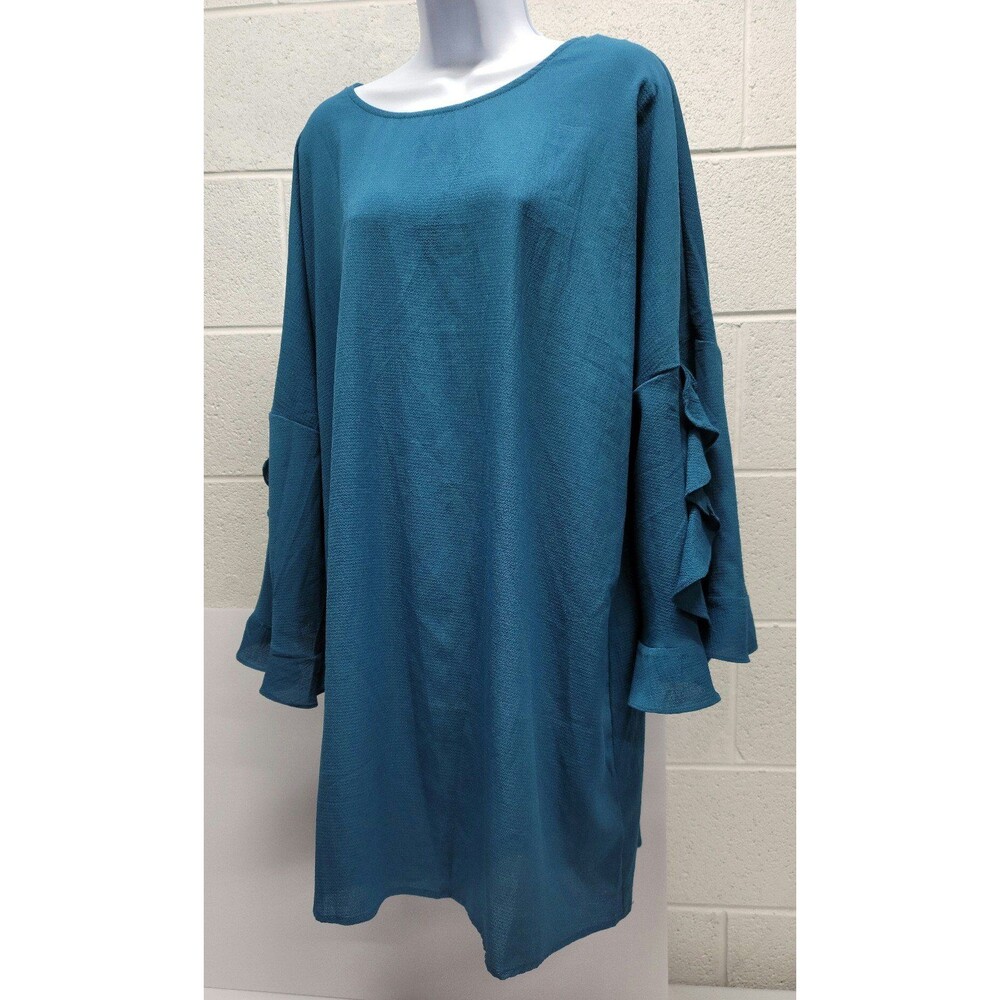 Umgee Dress Tunic Ruffle Smocked Teal Blue Green Women Size M
